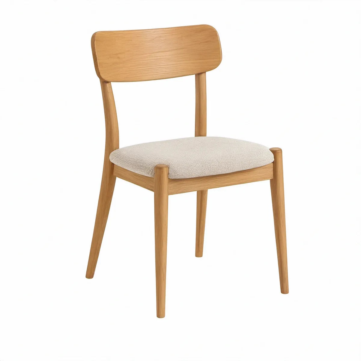 Cadeira de Jantar em Carvalho Maciço Natural com Assento Estofado Bege, 52 x 56 x 80 cm