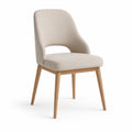 Cadeira de jantar estofada bege com pernas em madeira natural, 56 x 60 x 82 cm