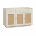 Aparador Retangular em MDF Lacado Bege com Palhinha de Rotim, 3 Portas e 3 Gavetas, 120 x 40 x 90 cm