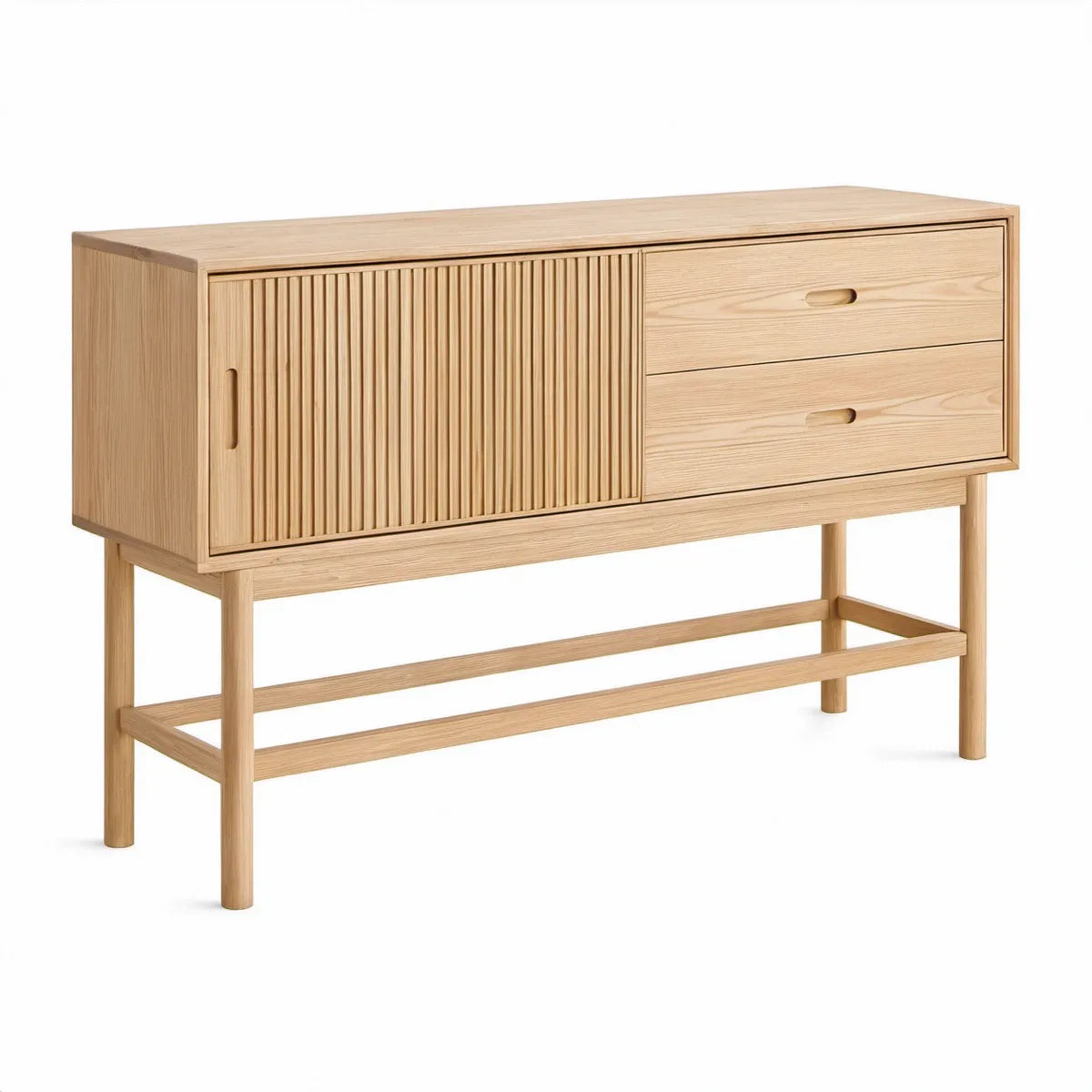 Aparador em Carvalho Natural com Porta de Correr e 2 Gavetas, 120 x 40 x 85 cm