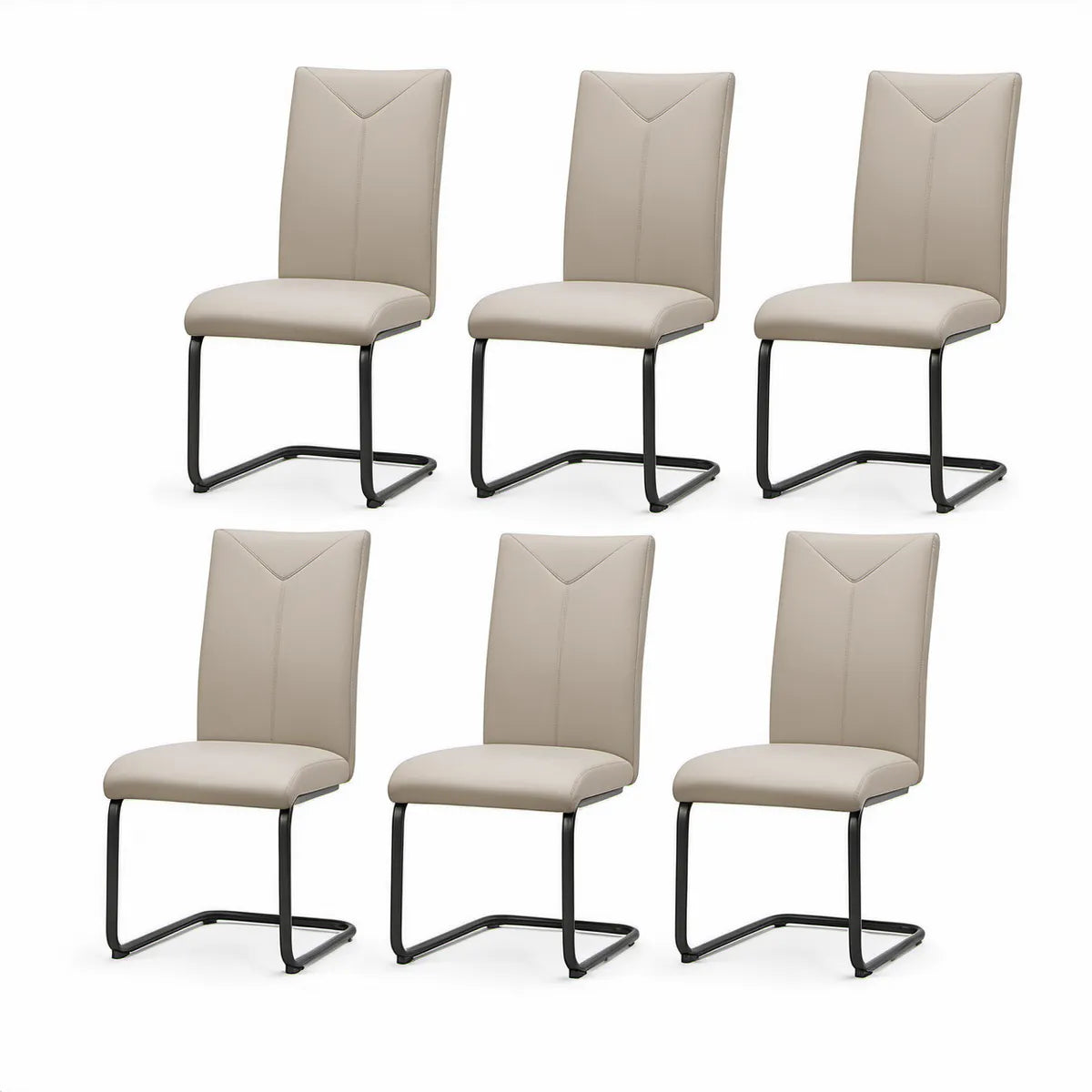 Conjunto de 6 Cadeiras Cantilever em Pele Sintética PU Bege e Preto, 43 x 55 x 98 cm