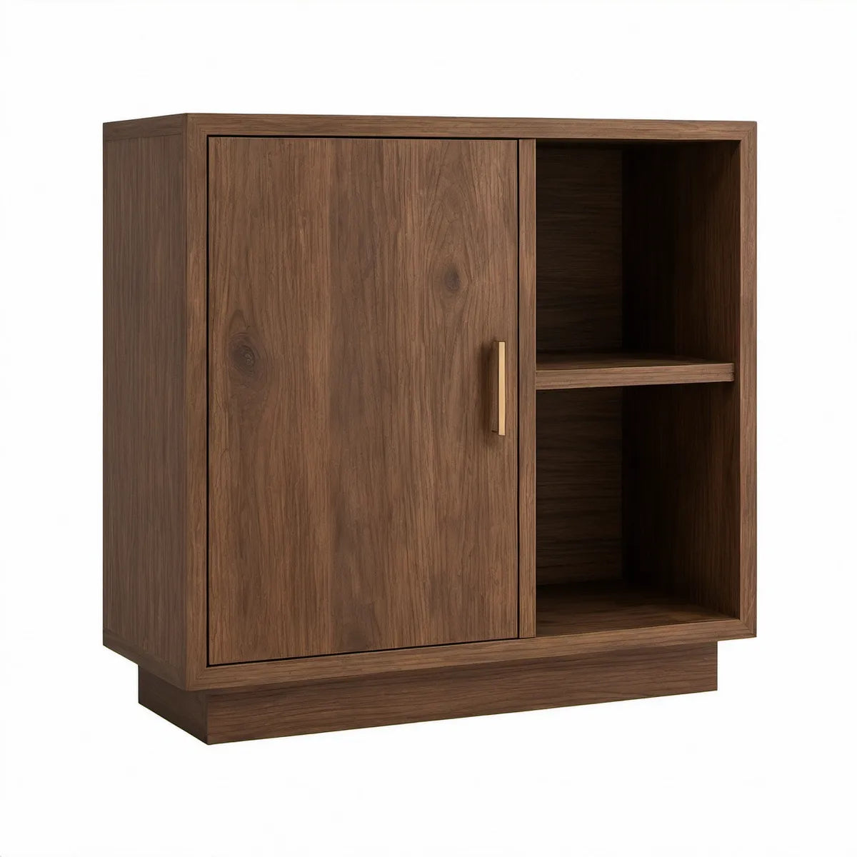 Aparador Alto em MDF Folheado a Nogueira com 1 Porta e 2 Nichos, 100 x 45 x 100 cm