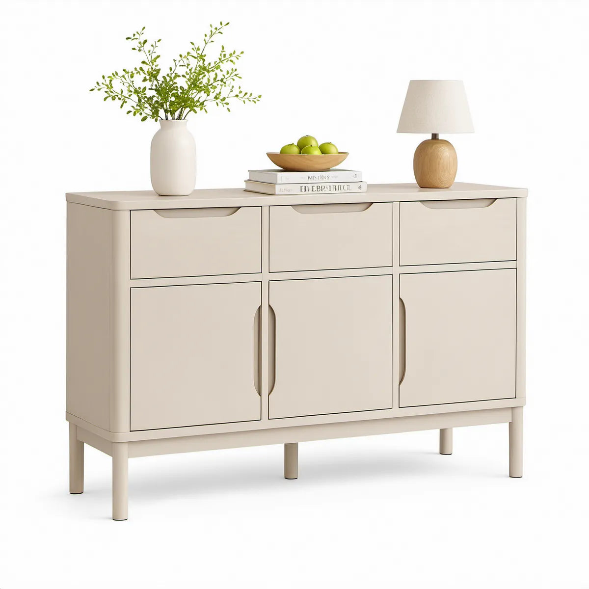 Aparador em MDF Bege com 3 Portas e 3 Gavetas, 140 x 40 x 85 cm