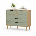 Cómoda de 6 Gavetas em Verde Sálvia e Carvalho Natural 100 x 40 x 90 cm