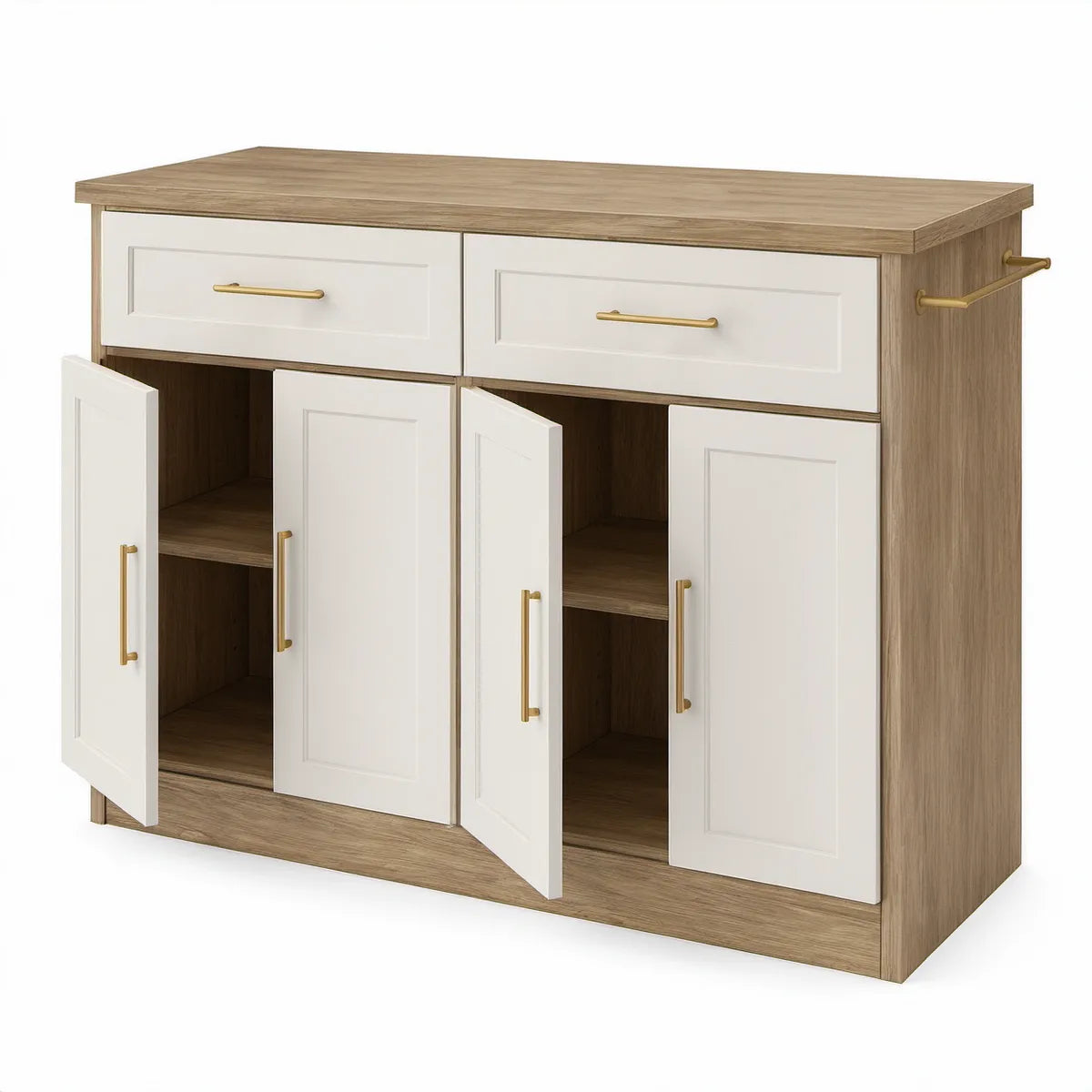 Ilha de Cozinha com Arrumação 120 x 60 x 90 cm em MDF Branco e Carvalho