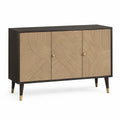 Aparador Retangular de 3 Portas em MDF Folheado a Carvalho Castanho Escuro, Natural e Dourado 120 x 40 x 80 cm