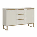 Aparador Retangular com 2 Portas e 3 Gavetas em MDF Bege-Claro e Aço Dourado, 160 x 40 x 90 cm