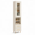 Armário Alto em MDF Branco e Dourado 60 x 40 x 180 cm com Porta, Nichos e 2 Gavetas