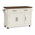 Ilha de Cozinha com Rodas 137,2 x 75,6 x 91,4 cm em MDF Branco e Tampo Castanho-Escuro
