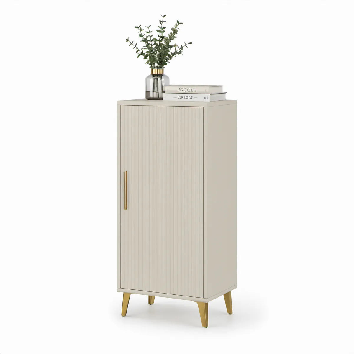 Aparador Retangular em MDF Creme com Detalhes Dourados, 60 x 40 x 100 cm
