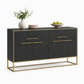 Aparador de 4 Portas em MDF Preto e Aço Dourado, 160 x 40 x 85 cm